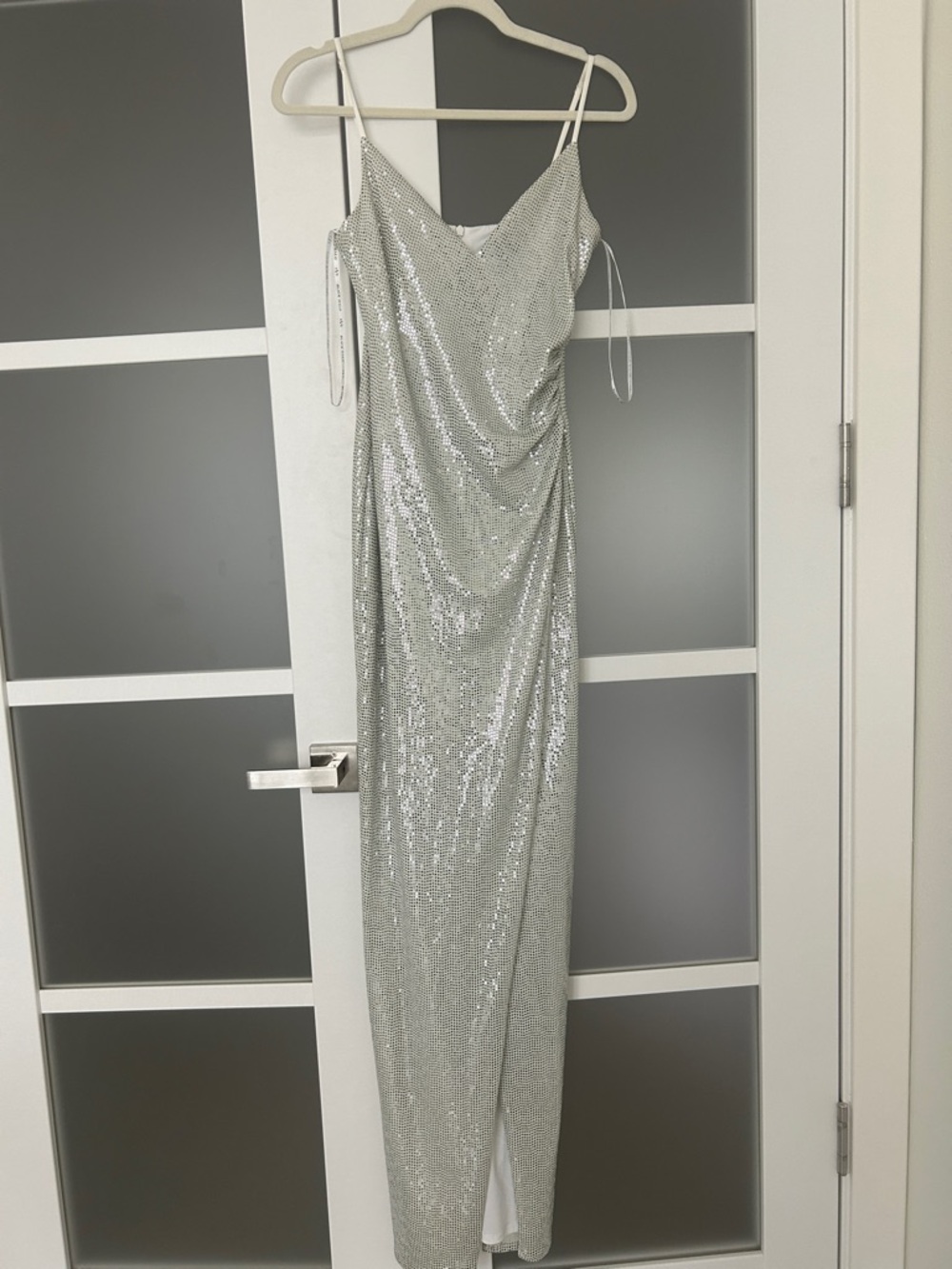 Black Halo EVE Silver Sequin Slip Maxi Dress - size 2 NWOT
